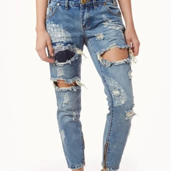 Revolve Jeans Womens 24 One Teaspoon Free Bird Dusty Destroyed Low Rise 90s Goth - Picture 4 of 14